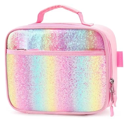 mibasies Kids Lunch Box for Girls, Pink Blue Rainbow Pattern | Insulated Lunch Bag School Kindergarten thumbnail 1