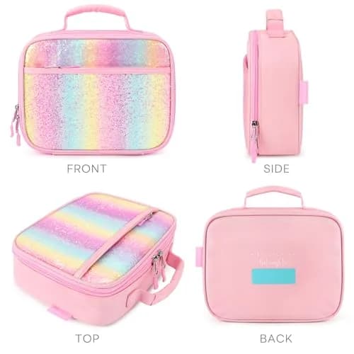 mibasies Kids Lunch Box for Girls, Pink Blue Rainbow Pattern | Insulated Lunch Bag School Kindergarten thumbnail 6