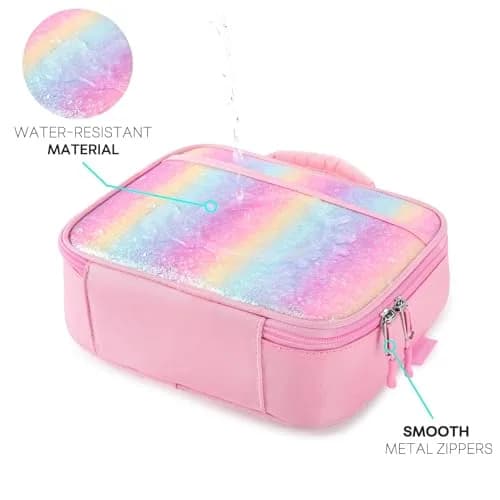mibasies Kids Lunch Box for Girls, Pink Blue Rainbow Pattern | Insulated Lunch Bag School Kindergarten thumbnail 3