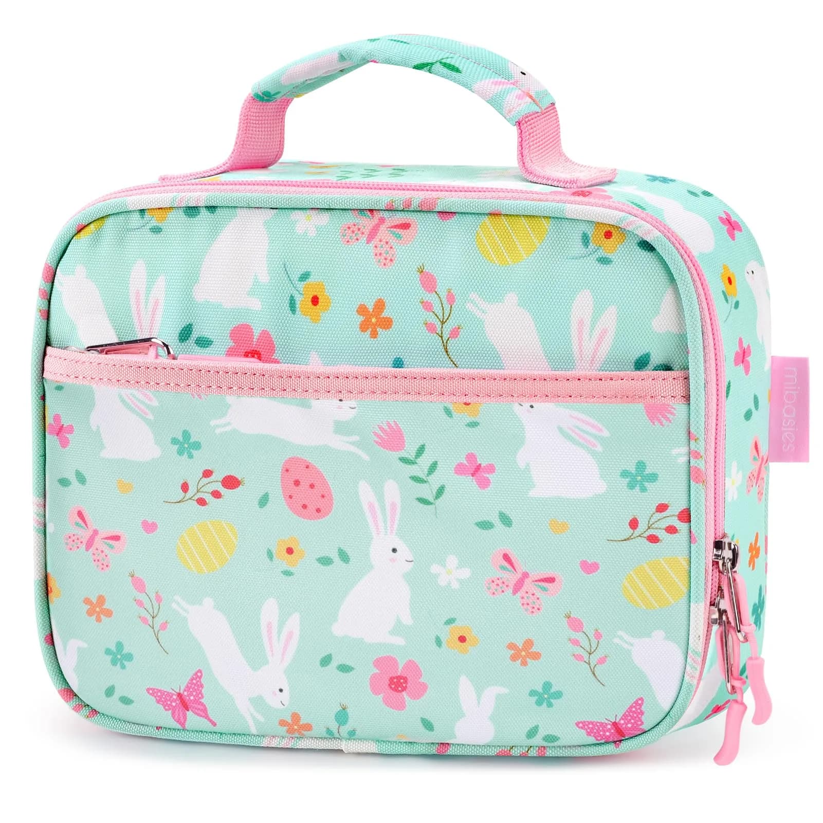 mibasies Kids Lunch Box for Girls, Insulated Lunch Bag School Kindergarten Rabbit Mint Green | Durable & Easy-Clean