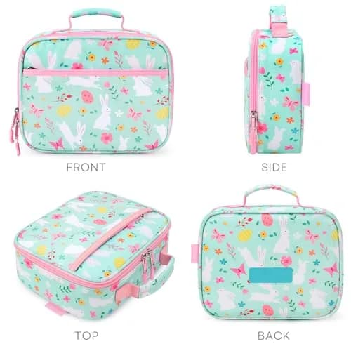 mibasies Kids Lunch Box for Girls, Insulated Lunch Bag School Kindergarten Rabbit Mint Green | Durable & Easy-Clean thumbnail 8