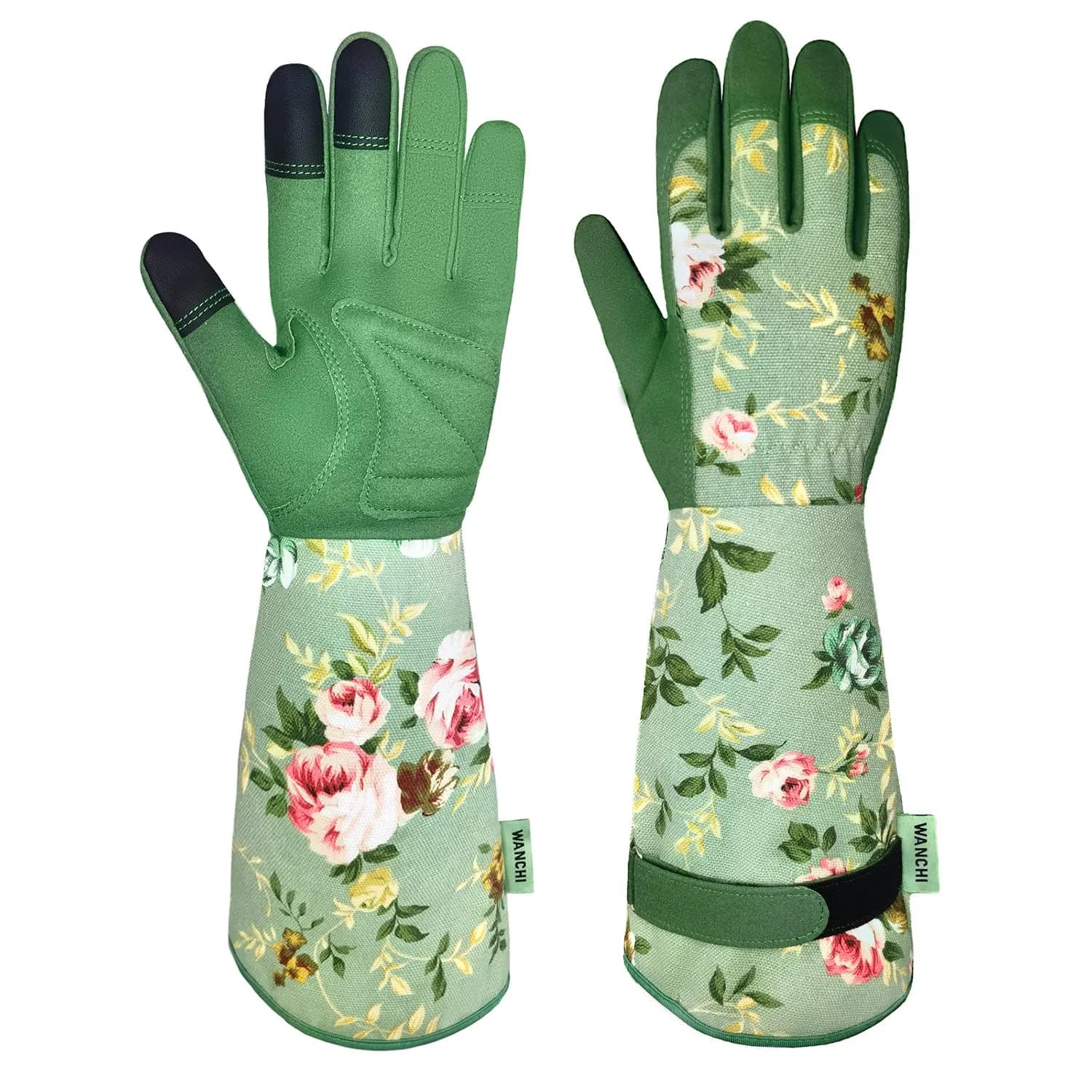WANCHI Women's Small Gardening Gloves,Long Sleeve Protective Gloves,Green