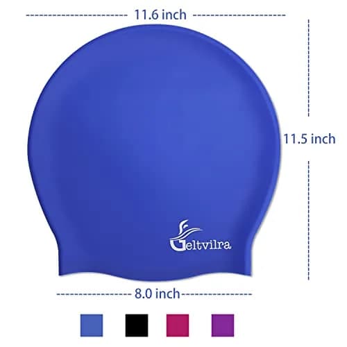 Geltvilra Extra Large Swim Cap for Braids and Dreadlocks | Silicone Long Hair Cap for Women Men (Black, Blue) thumbnail 6