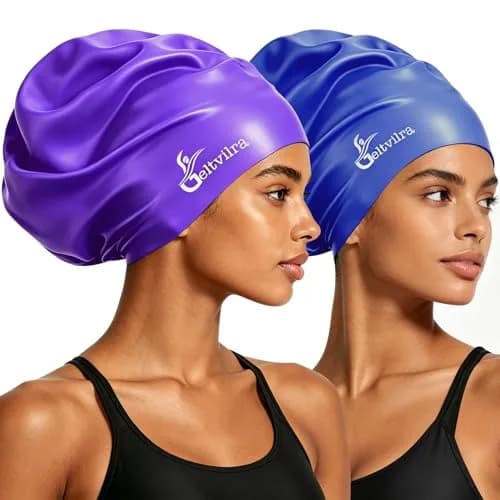 Geltvilra Extra Large Swim Cap for Braids and Dreadlocks | Silicone Long Hair Cap for Women Men (Blue, Purple) thumbnail 1