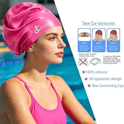 Geltvilra Extra Large Swim Cap for Braids and Dreadlocks | Silicone Long Hair Cap for Women Men (Blue, Purple) thumbnail 4