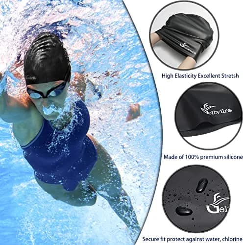 Geltvilra Extra Large Swim Cap for Braids and Dreadlocks | Silicone Long Hair Cap for Women Men (Blue, Purple) thumbnail 2