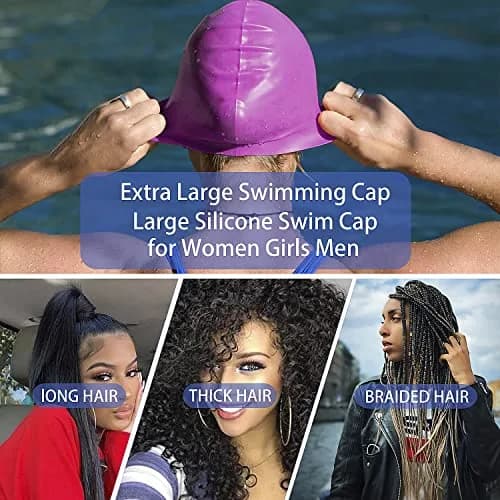 Geltvilra Extra Large Swim Cap for Braids and Dreadlocks | Silicone Long Hair Cap for Women Men (Blue, Purple) thumbnail 3