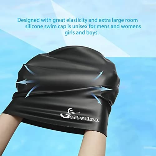 Geltvilra Extra Large Swim Cap for Braids and Dreadlocks Silicone Swimming Cap for Long Thick Curly Weaves Afro Hair Extensions (Blue, Fuchsia) | Roomy & Durable thumbnail 5