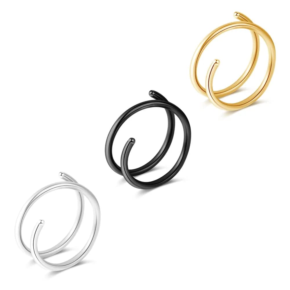 Fzroezz Double Nose Ring for Single Piercing | Hypoallergenic Surgical Steel 20G, Silver/Black, 8mm — C: 3PCS 20G Silver + Gold + Black