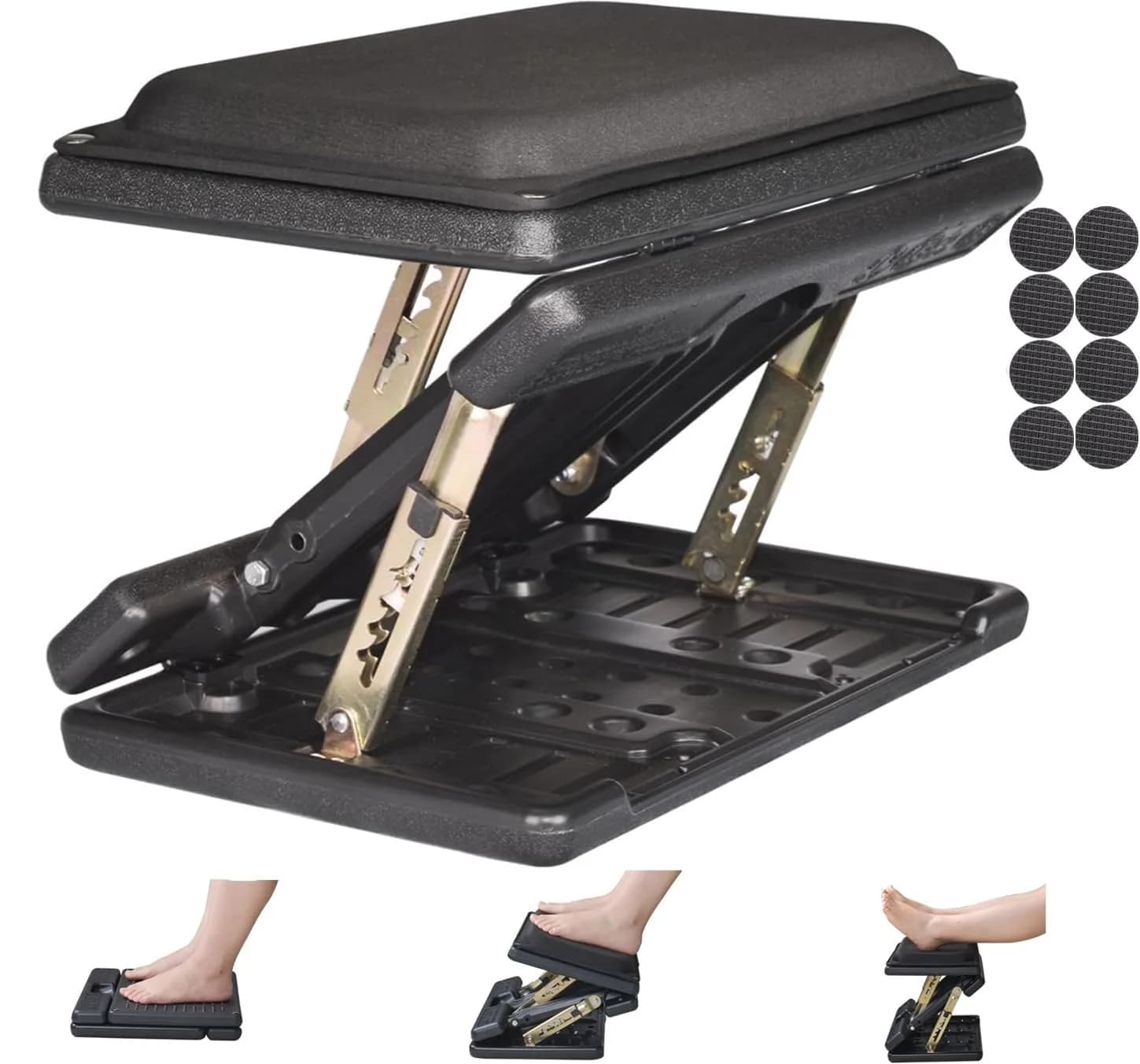Leermart Adjustable Under Desk Footrest with Massage Balls & Soft Pad, 31.5cm x 31cm x 8.5cm (12.4" x 12.2" x 3.4") | Ergonomic Support for Office & Home — Black Plus