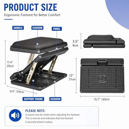 Leermart Adjustable Under Desk Footrest with Massage Beads & Soft Pad | 41.2cm (16.2") Length thumbnail 5
