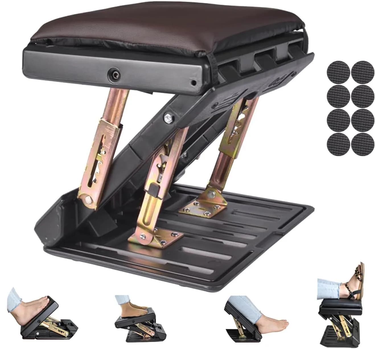 Leermart Adjustable Under Desk Footrest with Massage Balls & Soft Pad, 31.5cm x 31cm x 8.5cm (12.4" x 12.2" x 3.4") | Ergonomic Support for Office & Home — Brown