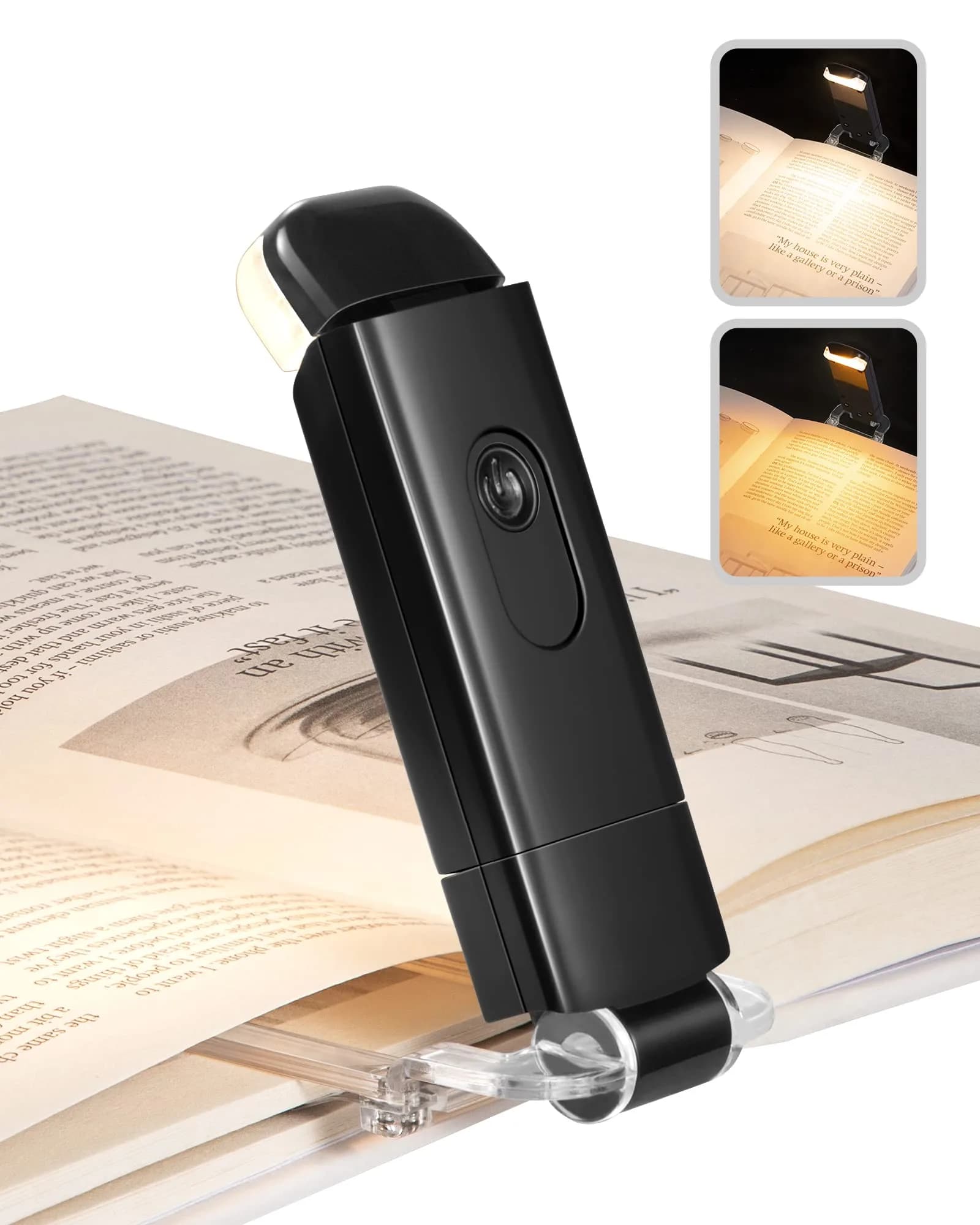 DEWENWILS USB Rechargeable Book Reading Light, LED Clip on Booklight Black | Eye-protection, 8H Battery, Portable