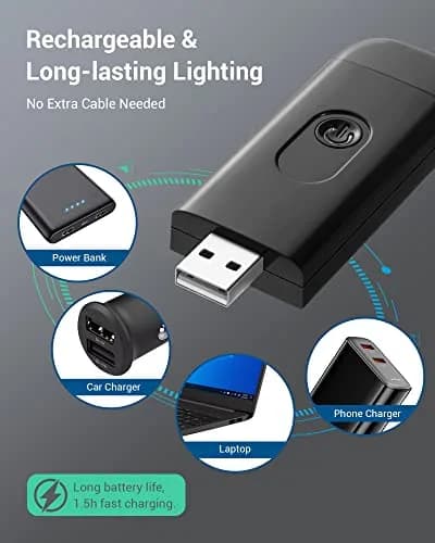 DEWENWILS USB Rechargeable Book Reading Light, LED Clip on Booklight Black | Eye-protection, 8H Battery, Portable thumbnail 3