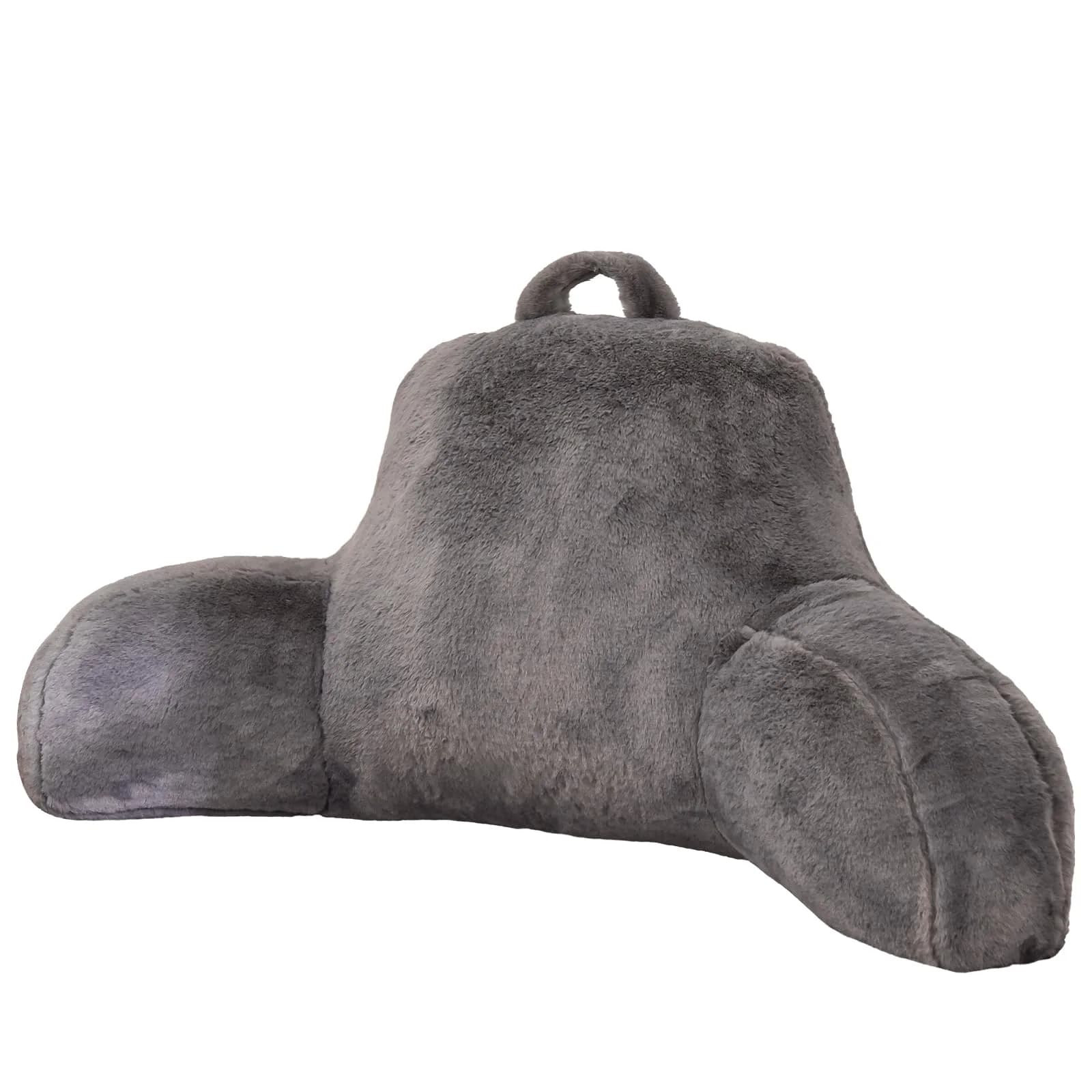 Aimuan Bed Rest Pillow with Arms | Rabbit Fur Cushion for Adults & Teens, 18in Support, Grey
