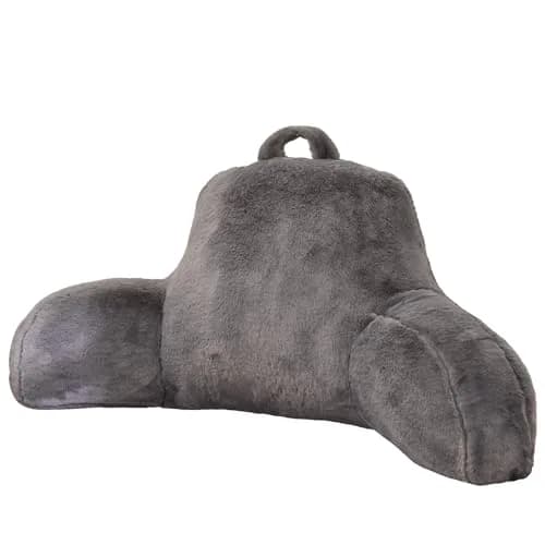 Aimuan Bed Rest Pillow with Arms | Rabbit Fur Cushion for Adults & Teens, 18in Support, Grey thumbnail 1