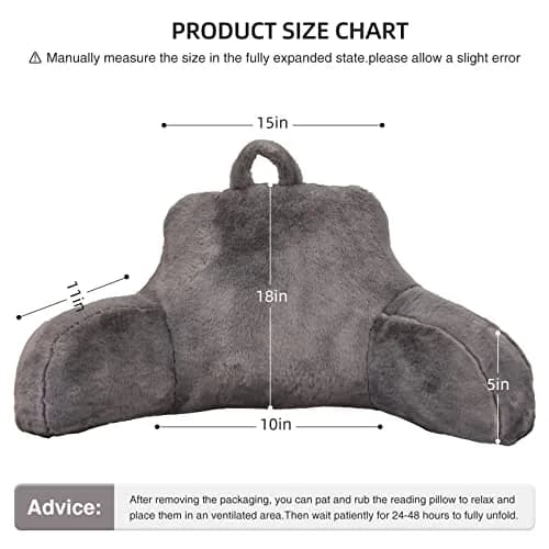 Aimuan Bed Rest Pillow with Arms | Rabbit Fur Cushion for Adults & Teens, 18in Support, Grey thumbnail 3