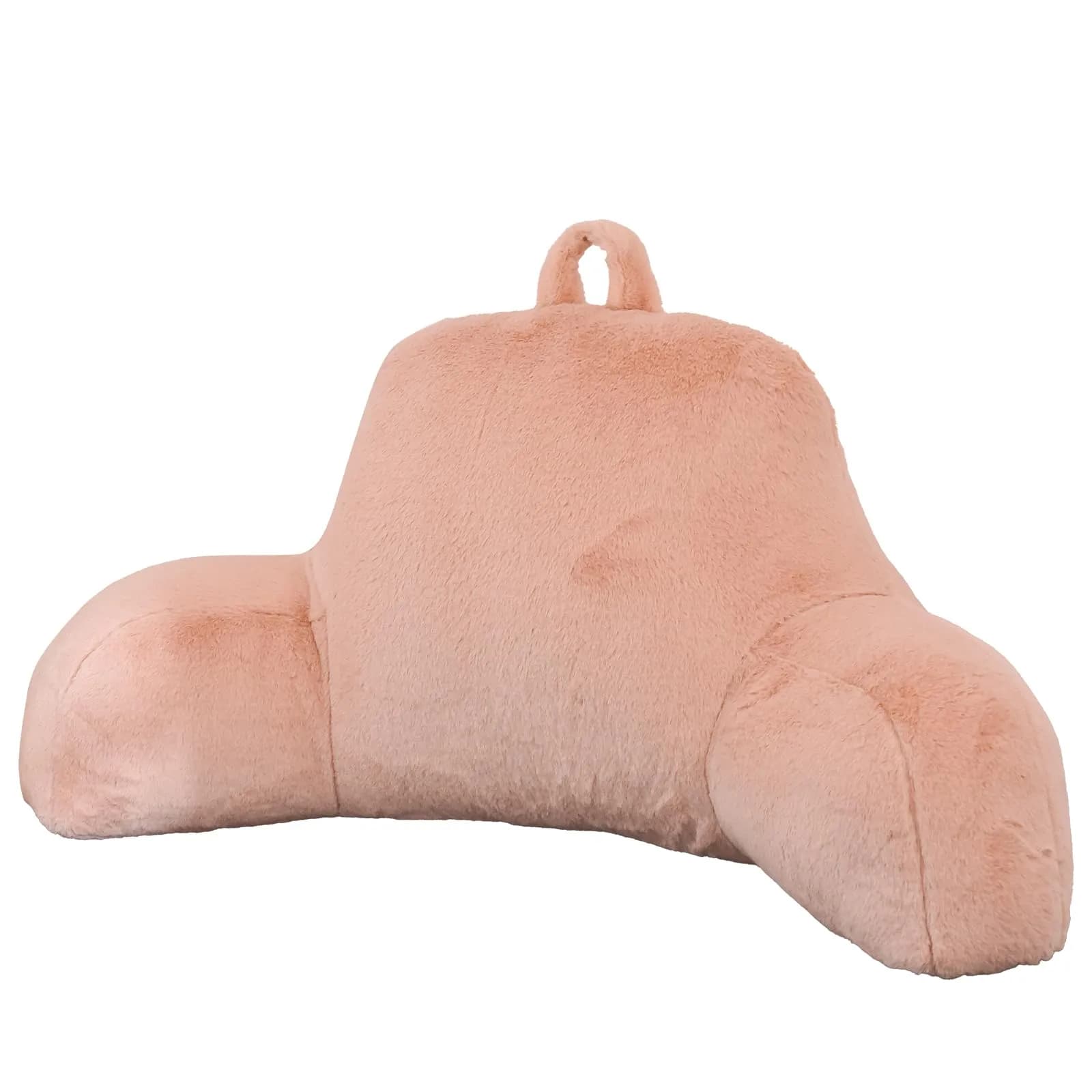 Aimuan Bed Rest Pillow with Arms | Cozy Rabbit Fur Back Support for Sitting & Sleeping in Bed (Standard, Blush)