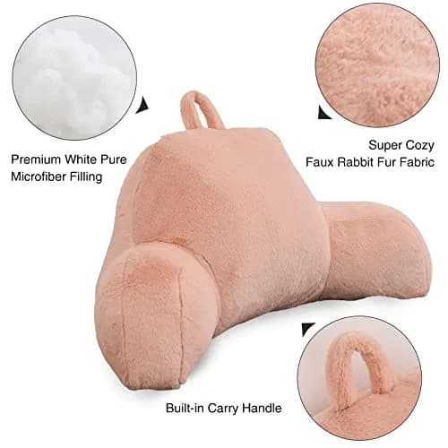 Aimuan Bed Rest Pillow with Arms | Cozy Rabbit Fur Back Support for Sitting & Sleeping in Bed (Standard, Blush) thumbnail 4