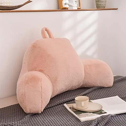 Aimuan Bed Rest Pillow with Arms | Cozy Rabbit Fur Back Support for Sitting & Sleeping in Bed (Standard, Blush) thumbnail 9