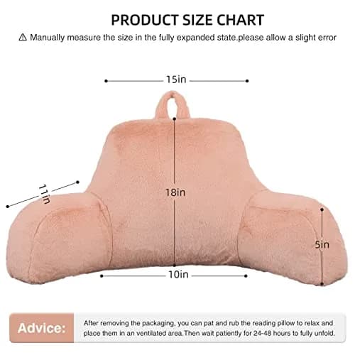 Aimuan Bed Rest Pillow with Arms | Cozy Rabbit Fur Back Support for Sitting & Sleeping in Bed (Standard, Blush) thumbnail 3