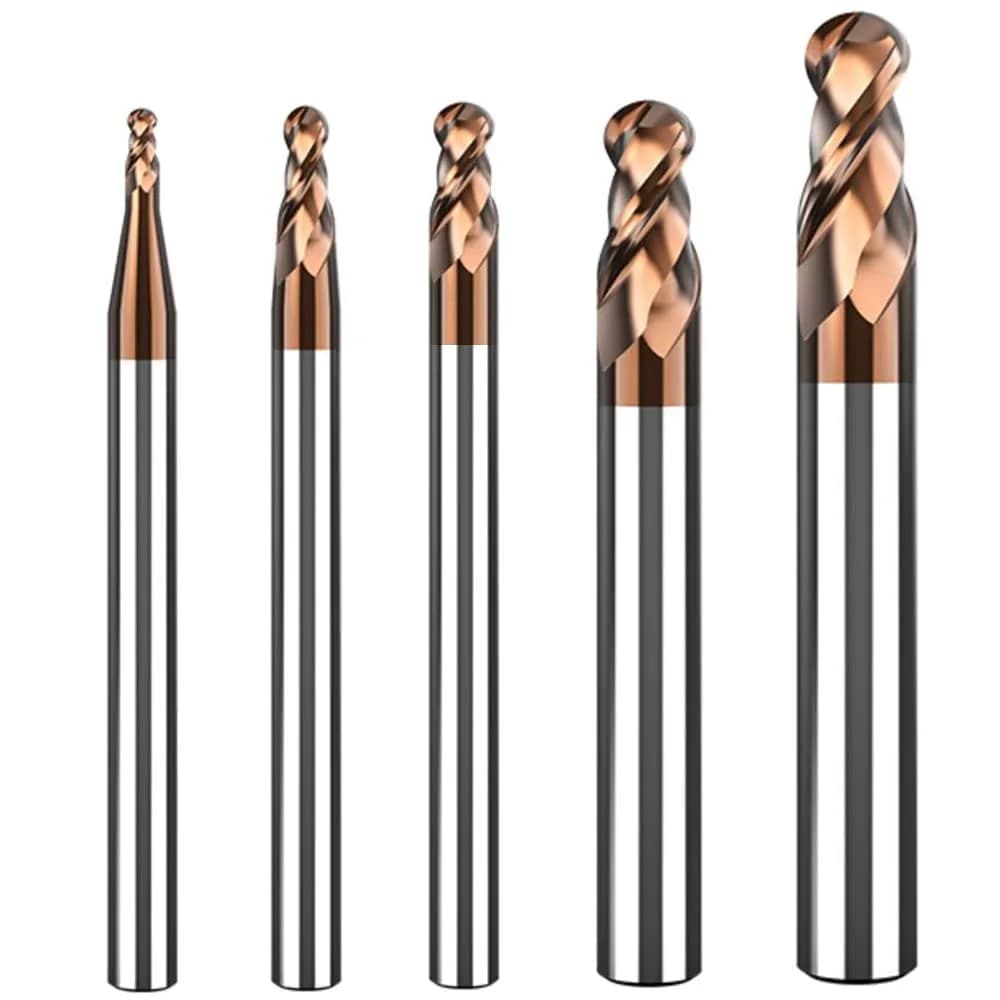 ASNOMY 1-4mm Ball Nose Carbide End Mill Set 5 Pcs | Solid Carbide HRC55 AlTiN Coated CNC Cutter Router Bits for Steel - main product image