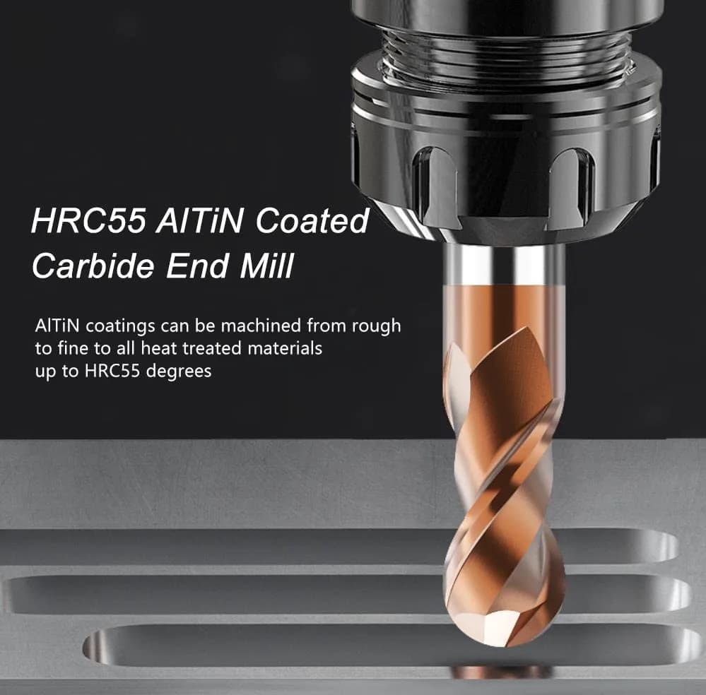 ASNOMY 1-4mm Ball Nose Carbide End Mill Set 5 Pcs | Solid Carbide HRC55 AlTiN Coated CNC Cutter Router Bits for Steel thumbnail 4