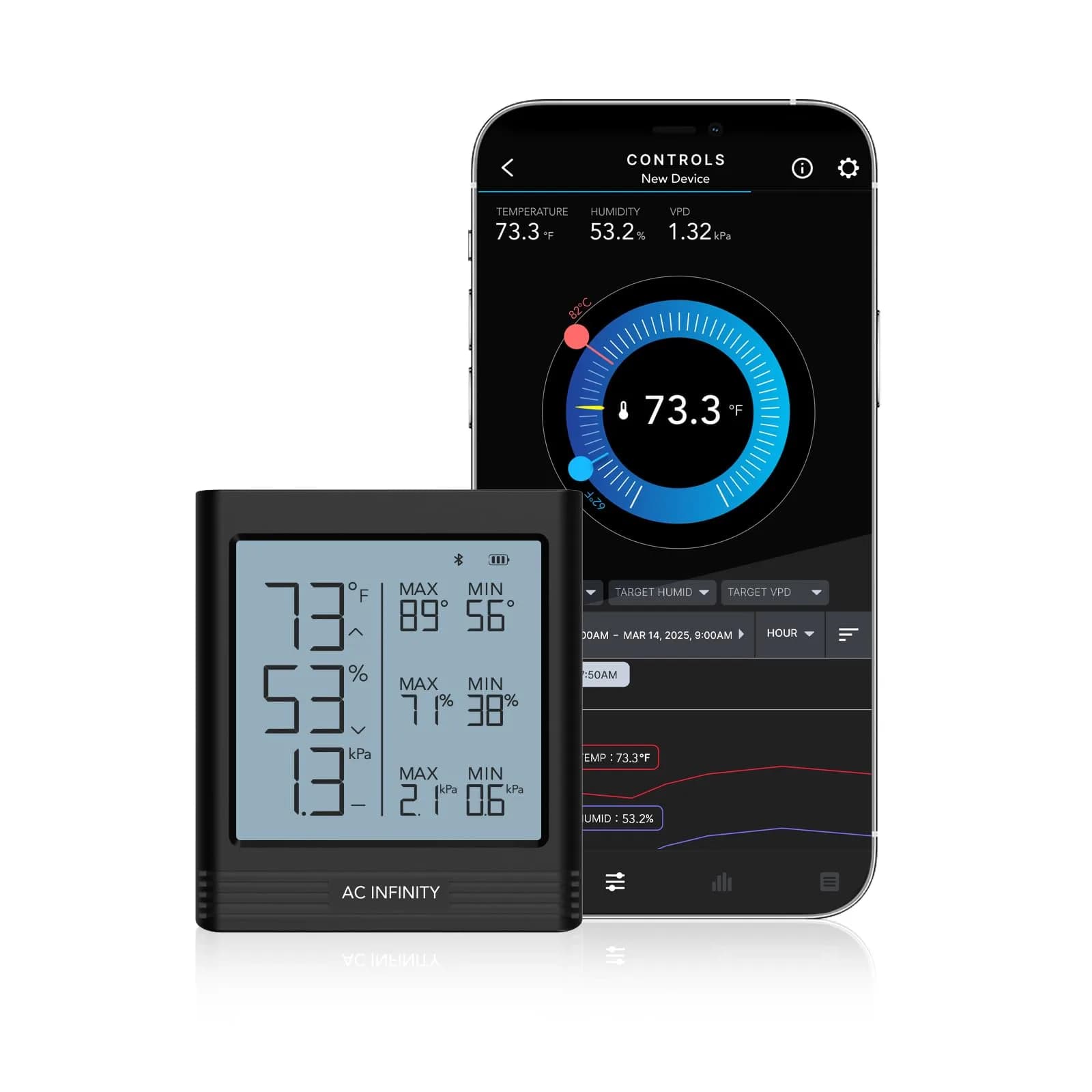 AC Infinity Smart Hygrometer B2 with Bluetooth App | Temperature, Humidity & VPD Monitor (Black) — Integrated Sensor