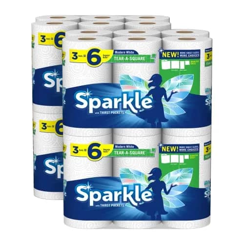 Sparkle Tear-A-Square Paper Towels, 24 Double Rolls (3024 Sheets) | 2-Ply Absorbent & Strong thumbnail 1