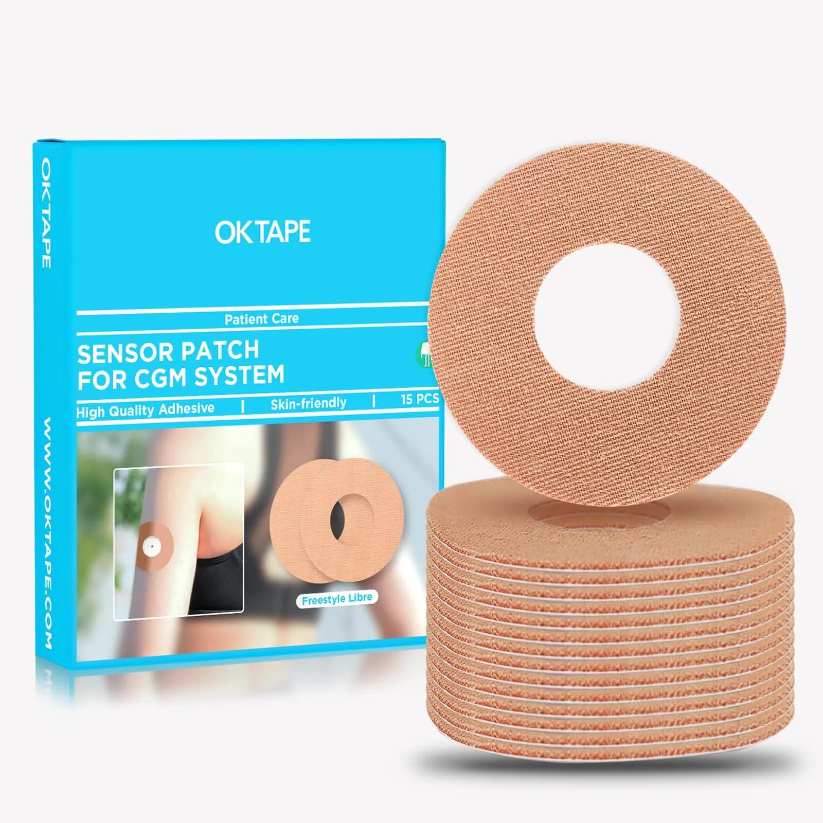 OK TAPE Adhesive Patches for CGM Sensors 30 Count Beige | Waterproof & Sweatproof for Long-Lasting Adhesion — Freestyle Libre