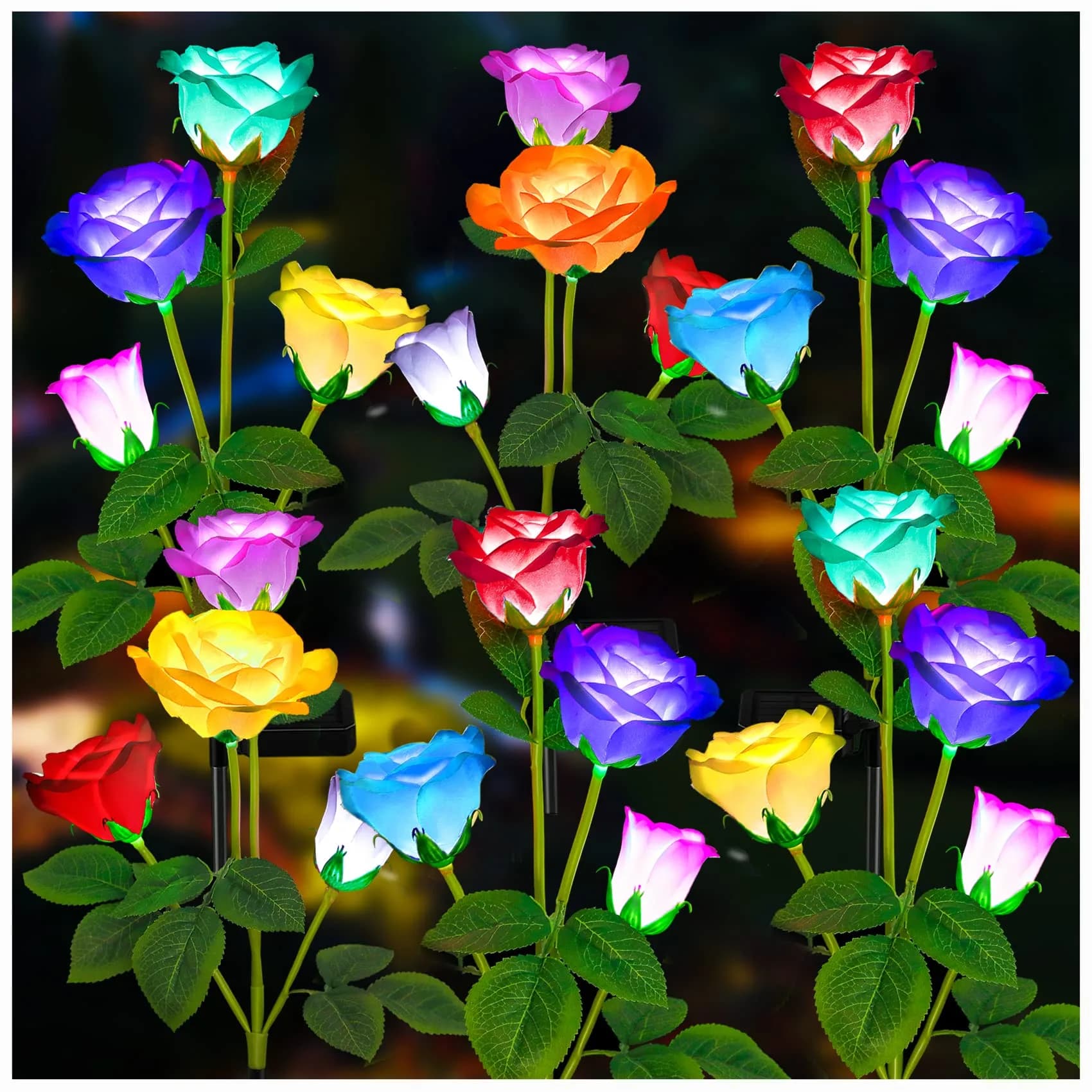 TONULAX Solar Garden Lights - 7 Color Changing Rose Lights for Yard & Garden, 6 Pack | Upgraded Solar Panel, Realistic Rose Flower (6 Pack)