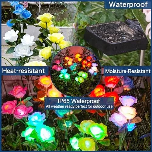 TONULAX Solar Garden Lights - 7 Color Changing Rose Lights for Yard & Garden, 6 Pack | Upgraded Solar Panel, Realistic Rose Flower (6 Pack) thumbnail 4