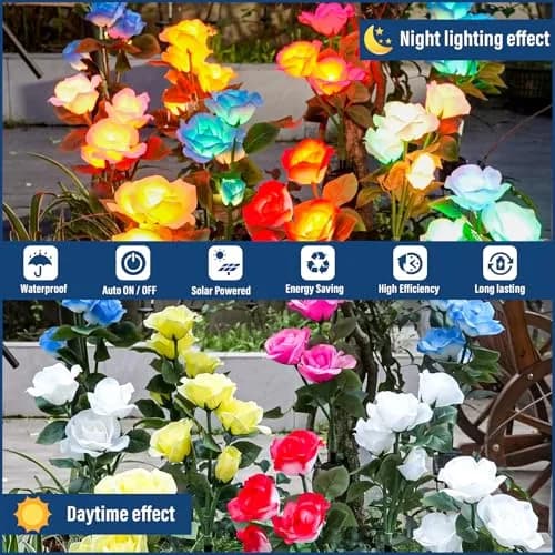 TONULAX Solar Garden Lights - 7 Color Changing Rose Lights for Yard & Garden, 6 Pack | Upgraded Solar Panel, Realistic Rose Flower (6 Pack) thumbnail 5