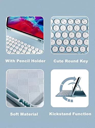 QIYIBOCASE Blue Retro Round Keys Keyboard Case for Galaxy Tab S6 Lite 10.4-inch | Detachable Magnetic Wireless Bluetooth Keyboard Cover with S Pen Holder thumbnail 4