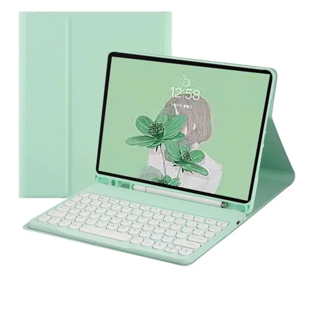 QIYIBOCASE Galaxy Tab S6 Lite Keyboard Case Mint Green | Detachable Round Keys Bluetooth Keyboard with S Pen Holder - main product image