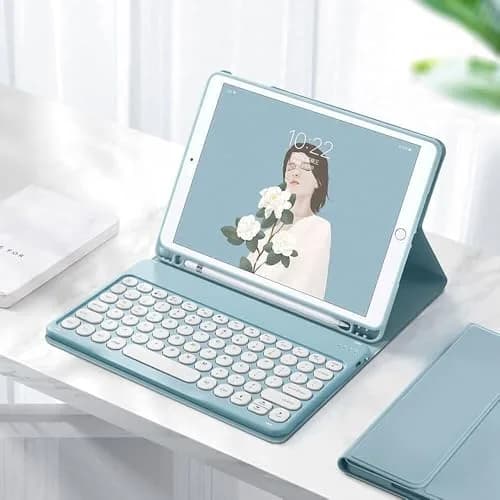 QIYIBOCASE Galaxy Tab S6 Lite Keyboard Case Mint Green | Detachable Round Keys Bluetooth Keyboard with S Pen Holder thumbnail 6