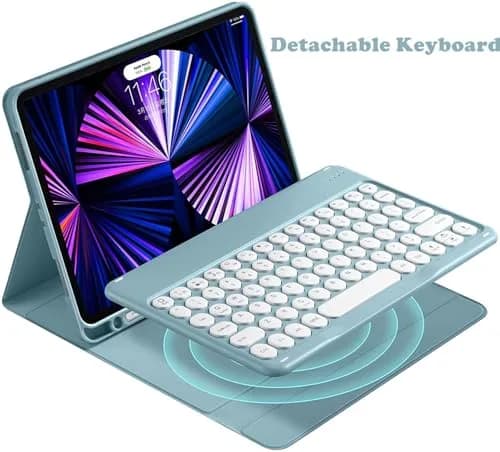 QIYIBOCASE Galaxy Tab S6 Lite Keyboard Case Mint Green | Detachable Round Keys Bluetooth Keyboard with S Pen Holder thumbnail 2