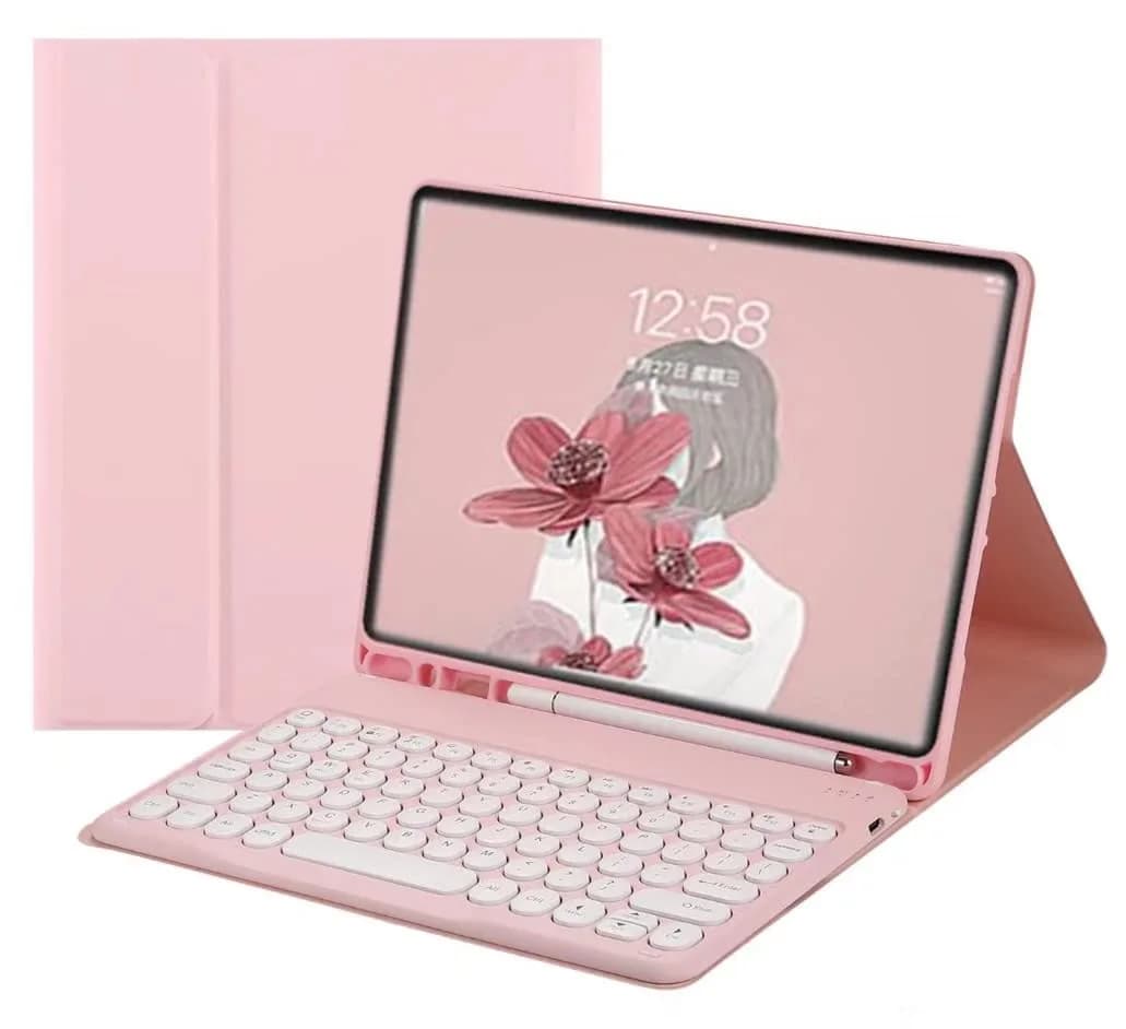QIYIBOCASE Galaxy Tab S6 Lite Keyboard Case Mint Green | Detachable Round Keys Bluetooth Keyboard with S Pen Holder — Pink