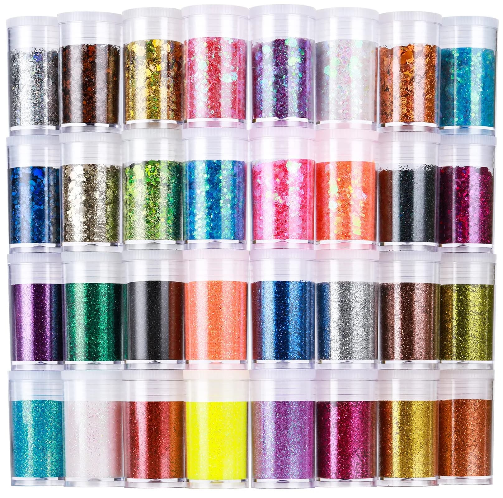 LEOBRO Glitter, 32 Colors Fine & Chunky Glitter for Crafts, Resin, Art, 16 jars each 8g | Sparkling & Safe - main product image