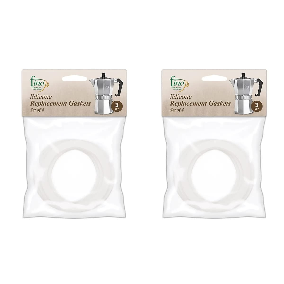 Fino Replacement Silicone Gaskets for 6-Cup Stovetop Espresso Maker (Set of 4, 2.75-inch Diameter) — 3-Cup, Set/2 Gaskets