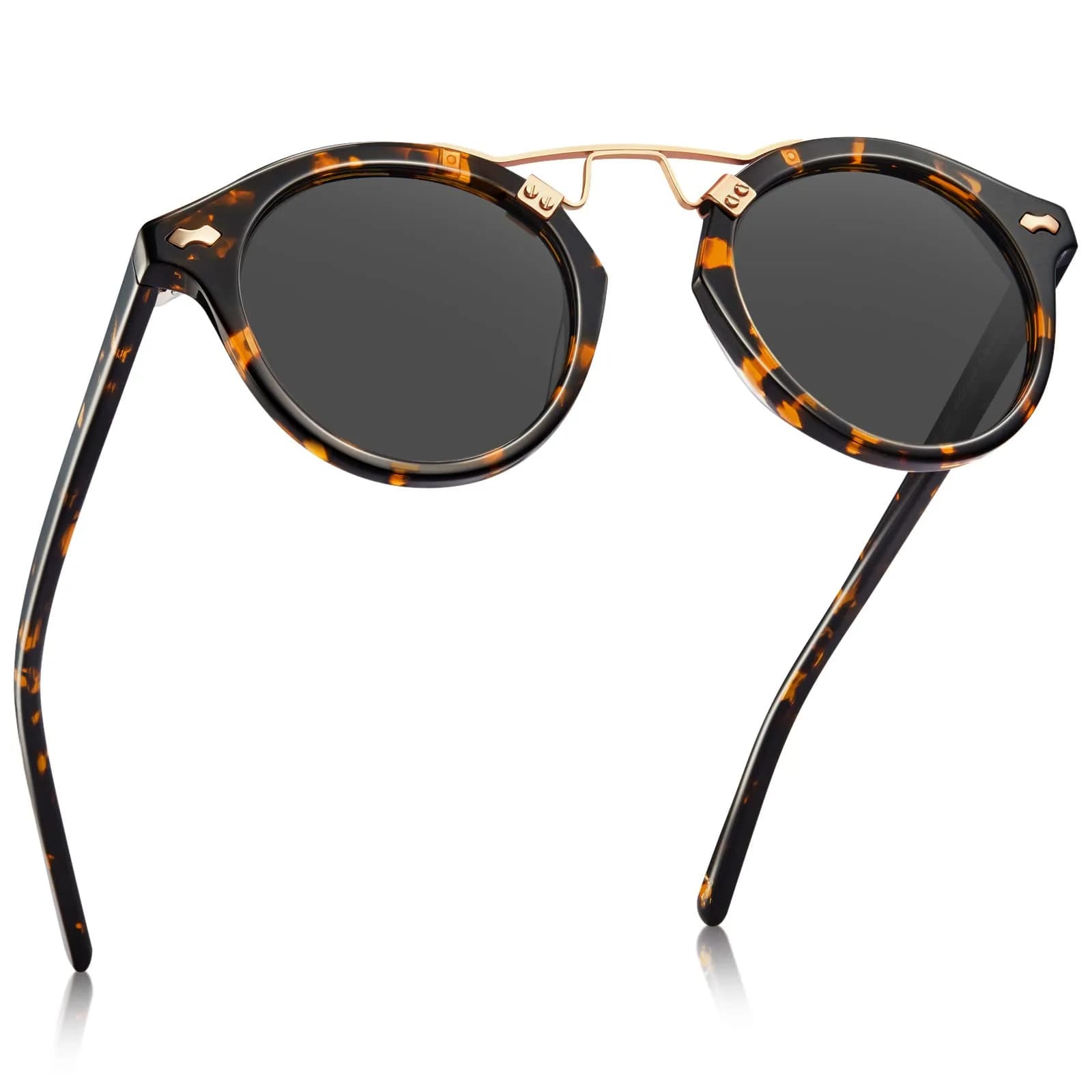 CARFIA Small Acetate Polarized Sunglasses for Women UV Protection, Retro Double Bridge Eyewear Metal Brow Round Sunnies - main product image