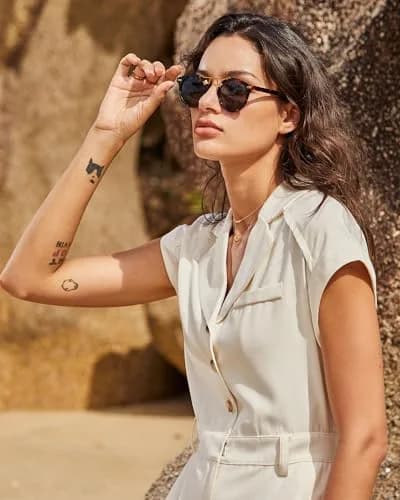 CARFIA Small Acetate Polarized Sunglasses for Women UV Protection, Retro Double Bridge Eyewear Metal Brow Round Sunnies thumbnail 5