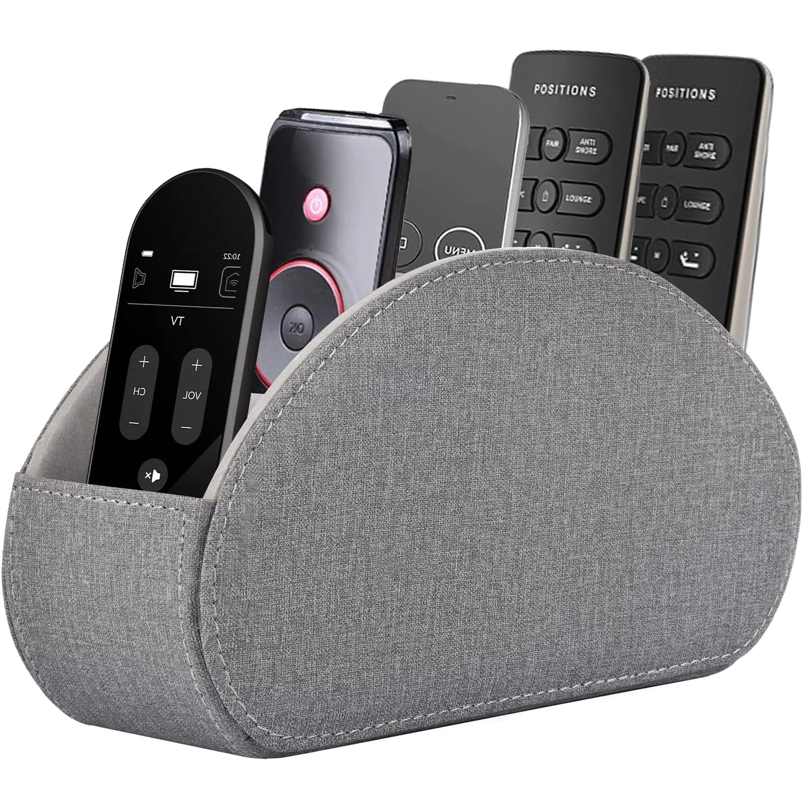 RHCSZ Black Leather Remote Control Holder with 5 Compartments | Desktop Organizer for TV, Media Player, Pen, Glasses — Grey