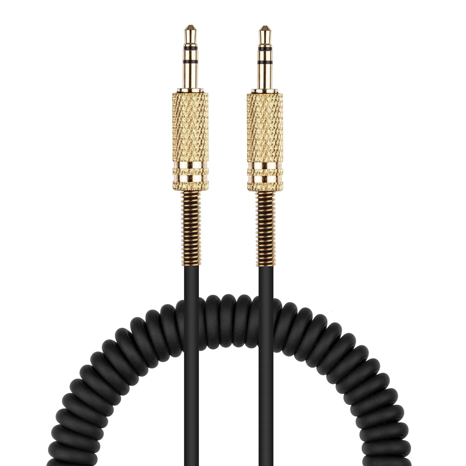 BUTIAO for Marshall Speaker Cable 3.5mm Coiled Audio Cable White | Replacement Aux Extension Cord — Black