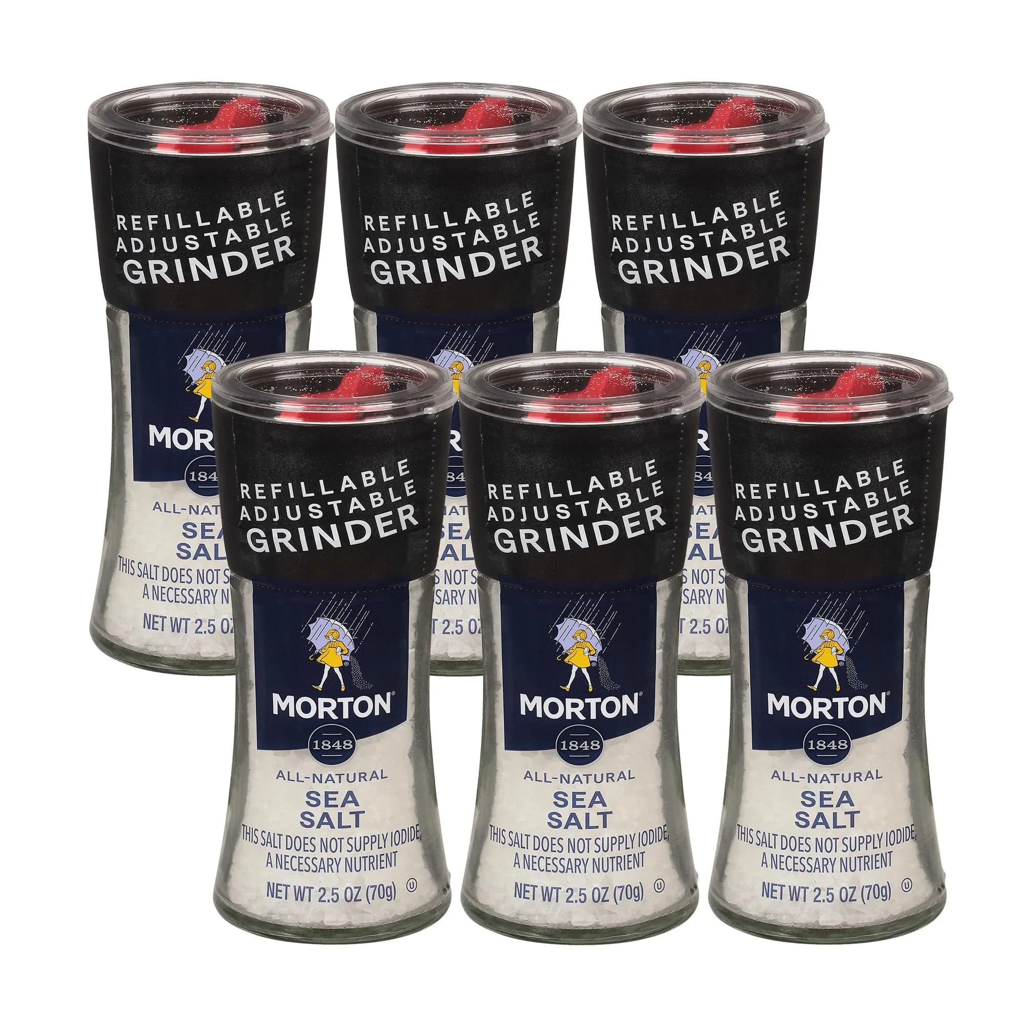 Morton Sea Salt Grinder 2.5 Oz | All-Natural Refillable Salt for Cooking & Table - main product image