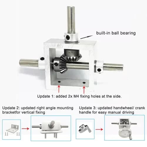 PGFUN 1:1 Right Angle Bevel Gearbox 1 Module 20 Teeth 6mm Shaft | Aluminum Alloy & Steel DIY Steering Gear thumbnail 2