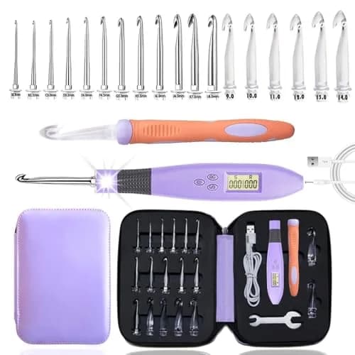 Yarniss 18 Size Interchangeable Crochet Hooks Set with Light & Counter 2.0mm-14.0mm | Digital Counting for Rows & Stitches thumbnail 1