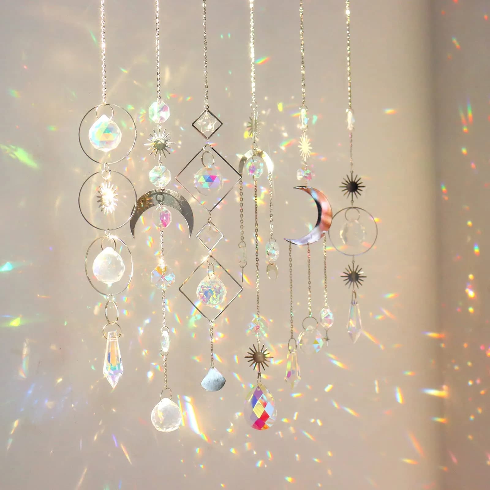 ilclviz 6Pieces Crystal Suncatchers for Window Hanging Sun Catcher with Chain | Rainbow Maker Decor for Home & Garden