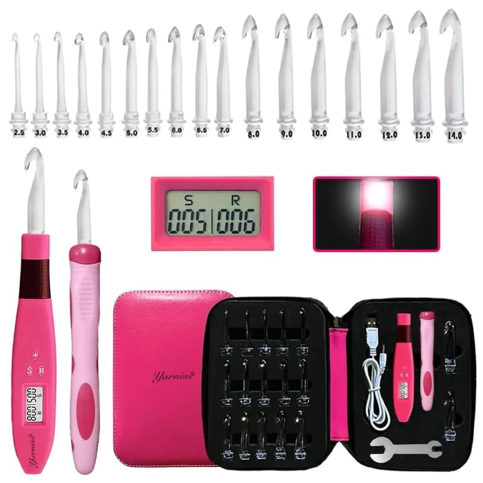Yarniss 17 Size Lighted Crochet Hooks Set with Counter 2.5mm-14.0mm | Ergonomic Plastic Handles thumbnail 2