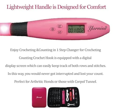 Yarniss 17 Size Lighted Crochet Hooks Set with Counter 2.5mm-14.0mm | Ergonomic Plastic Handles thumbnail 5